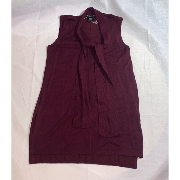 Side slits tunic top tie bow burgundy sleeveless hi-low stretch career casual M - Picture 2 of 11